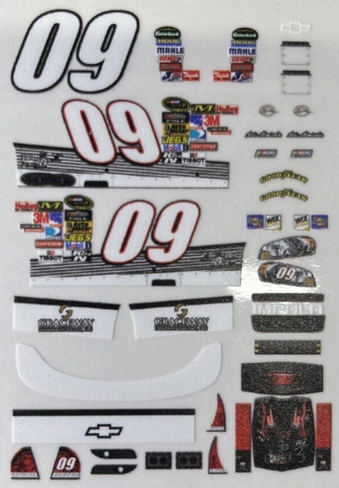 Custom 2010 Aric Almirola #09 Unsponsored 1/64 Scale NASCAR Peel & Stick Decals - Image 1 of 1