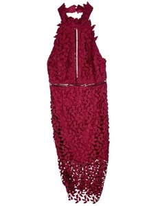 Vestido midi BARDOT para mujer de encaje de vino cuello halter ceñido al cuerpo Gemma EE. UU. 6 - Imagen 1 de 7