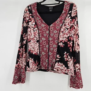 Y2K Romantic Floral Print Patchwork Long Sleeve Top M Boho Fairy Grunge Indie - Picture 1 of 9