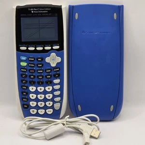TI-84 Plus C Silver Edition Calcolatrice Grafica Blu con Coperchio e Cavo - Foto 1 di 12