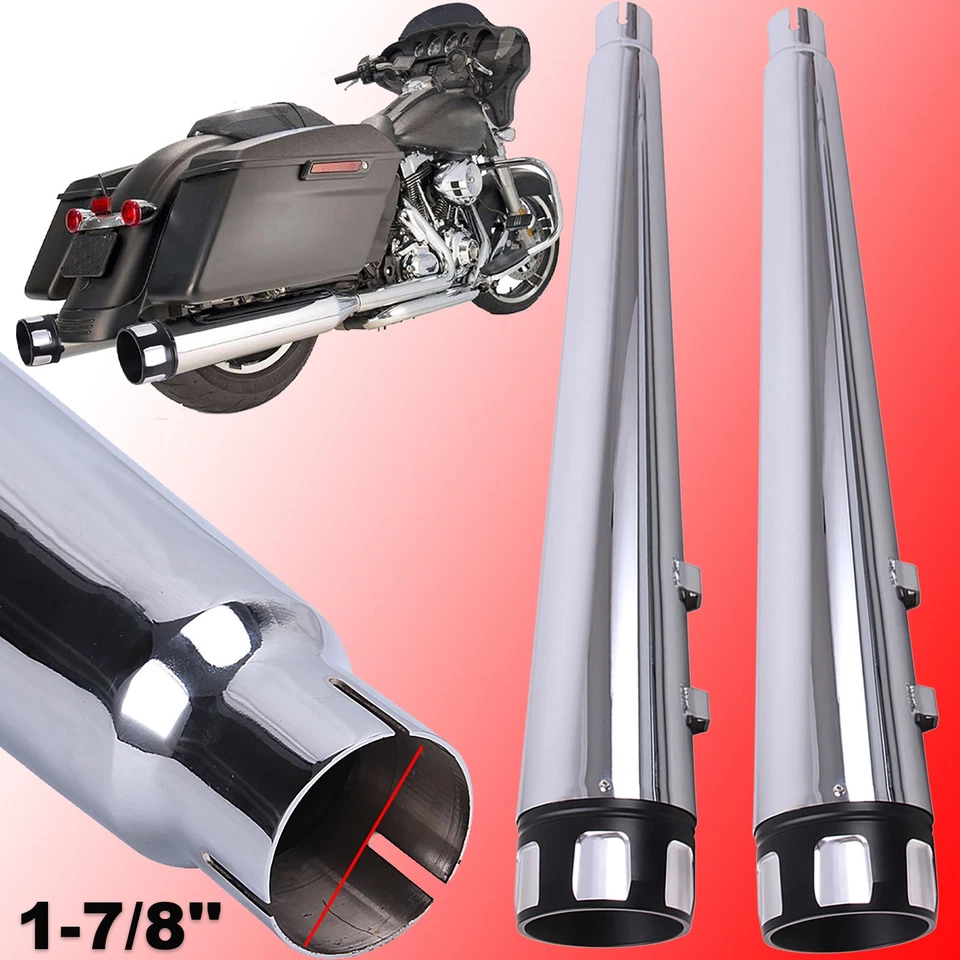 4" in Megaphone Exhaust Pipes Mufflers Slip-On For Harley Road King Glide Ultra - Image 1 of 4