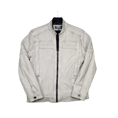 BKE Buckle Jacket Mens Large Patina Ivory Faux Leather Moto Y2K Fur Lined  - Image 1 of 4