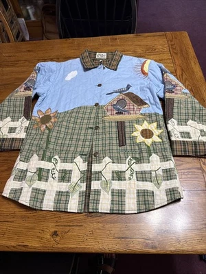 Chaqueta acolchada vintage Patch Magic Bird talla  M Reversible Patchwork B11 Foto 1 de 4