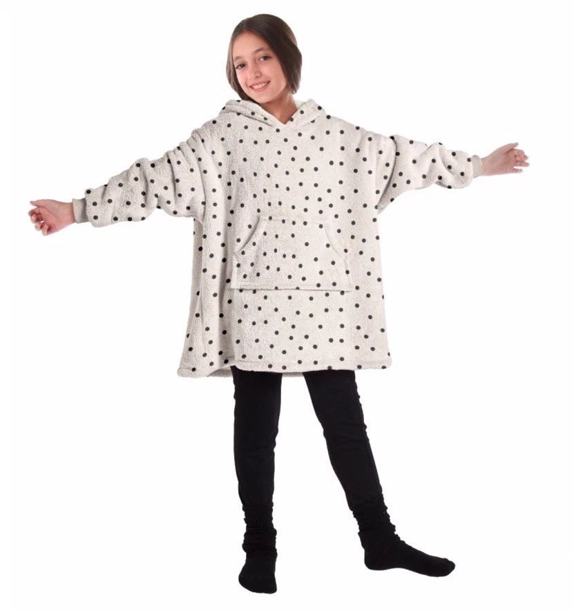 Silentnight Supersoft негабаритная толстовка с капюшоном молодежная черно-белые точки - новая с этикетками - Изображение 1 из 1
