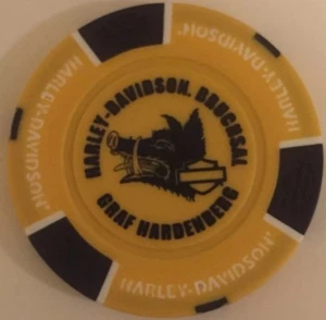 BRUCHSAL, GERMANY **NEW DEALER** HARLEY DAVIDSON POKER CHIP (YELLOW & BLACK) - Picture 1 of 2