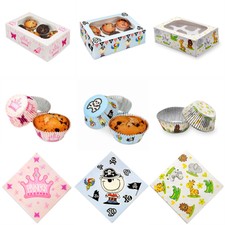 Cupcake Scatole TOVAGLIOLI casi Bambino Festa Pirati Principesse Giungla Animali