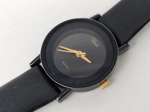 Vintage Timex Quartz Watch Unisex All Black Analog Leather Band 23mm New Battery - Picture 1 of 10