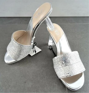 ZARA SILVER SPARKLY METHACRYLATE MID-HEEL MULE SANDALS SIZE UK 4 EU 37 US 6.5 - Picture 1 of 10