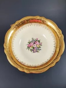 Homer Laughlin Vogue 9 1/2" Serving Bowl 22K Gold Flower Victorian Virginia Rose - Picture 1 of 12