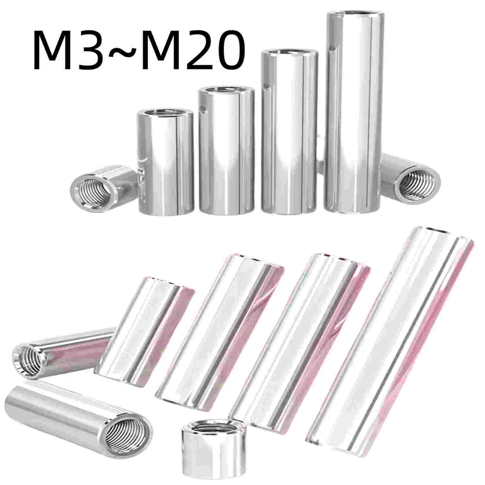 A2 304 Edelstahl Verbindungsmuffe Rund Langmutter Gewindemuffe M3 M4 M5 M6 ~ M20 - Bild 1 von 4