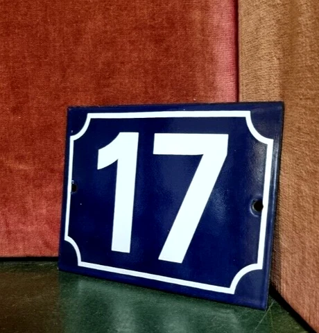 French vintage enamel house sign number 17 for door , gate , wall , street Cover