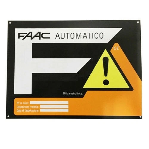 Cartello inox segnalazione avvertenza cancello automatico Faac 210 x 155 mm