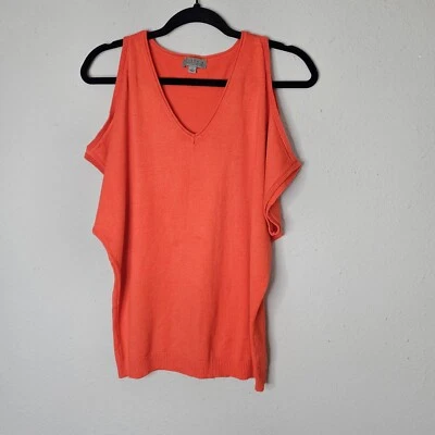 Joseph A. Top Womens Small Cold Shoulder Orange Sweater V Neck Fall Pumpkin - Image 1 of 4
