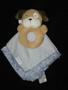Carters Welpenring Rassel Sicherheitsdecke Baby Lovey Plüsch blau hellbraun Pfotenabdruck - Bild 1 von 2