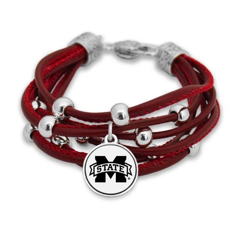 New Mississippi State Bulldogs Faux Leather Charm Bracelet,Gift for Her Mom Cover