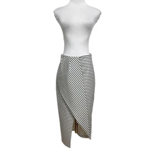 FINDERS KEEPERS BLACK WHITE STRIPED FAUX WRAP TIGHTROPE MIDI SKIRT - S - Picture 1 of 10