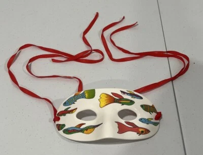 Máscara de cerámica pintada Candace Loheed 1981 con estampado de peces Vandor hecha en Japón bonita Foto 1 de 4