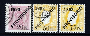 PORTUGAL 1893 Juego PROVISIONAL recargado y sobreimpreso SG 309 SG 310 y SG 313 VFU - Imagen 1 de 2