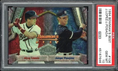 JORGE POSADA JAVY LOPEZ 1994 BOWMAN'S BEST #106 PSA 10 RC Foto 1 de 2