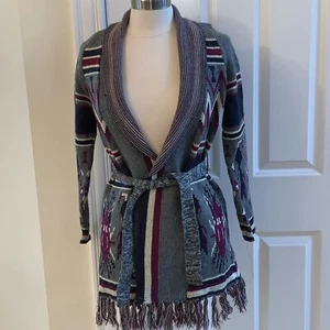 I LOVE H81 Forever 21 Strickjacke Pullover S vorne offen Tribal Azteken grau lila - Bild 1 von 8