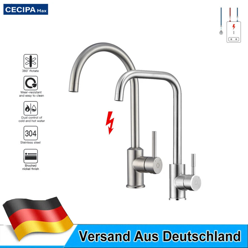 Küchenarmatur Niederdruck Wasserhahn Spültischarmatur für Spüle Boiler Edelstahl - Bild 1 von 1