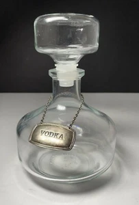 Vintage French Glass 750L Decante Stopper Metal Vodka Label & Chain Stylish VGC - Picture 1 of 12