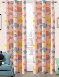 Boy Girl Kids Children's Teens Pink Butterfly 2 Panel Metal Grommets Curtain Set - Picture 1 of 1