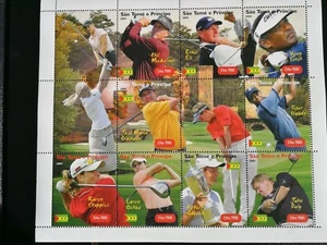 Sellos Santo Tomé .Hoja con 9 sellos diferentes de golf de 2004. MNH. - Imagen 1 de 1
