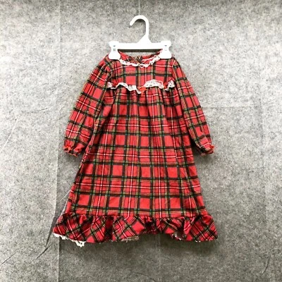 VTG Girls 3T Nightgown Pajama Red Scotch Plaid Dress Ruffle Holiday Christmas - Image 1 of 4