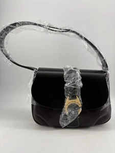Dooney & Bourke Flap Saddle Shoulder Bag Large Derby Leather Brown Black NWT - Picture 1 of 22