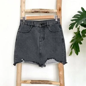 CHELSEA & VIOLET Faded Black Wash Denim Distressed Mini Skirt Size XS - Picture 1 of 4