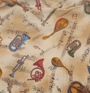 2 Yards Musical Instruments Antique Etching Hoffman Fabrics Screen Print 44" B2 - Picture 1 of 9