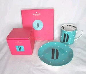 Lenox Kate Spade Wickford To The Letter "D" Aqua Blue Geschirr Teller & Becher, NEU - Bild 1 von 7