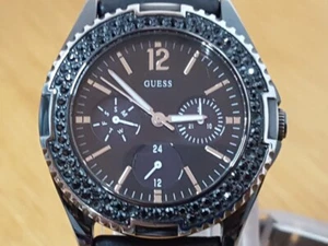 Ladies Black Crystal Guess Calendar Watch with Magnetic Therapy Bracelet - Picture 1 of 11