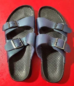 BIRKENSTOCK BIRKI'S Women's/Men’s Navy Blue/Black Rubber Bluckle Slide Sandal - Picture 1 of 8