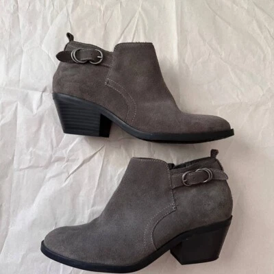 White Mountain Ankle Boot Womens 8M Gray Leather Bootie Zipper Heel Casual Suede - Image 1 of 4