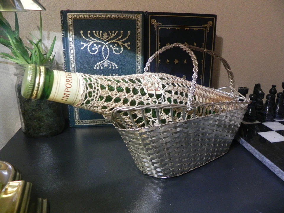 Vintage William Adams Wine Bottle Holder - France - Old Macrame Deco Wine Bottle - Image 1 of 4