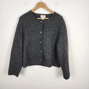 Vintage Carroll Reed 100% Wool Gray Cardigan Sweater Jacket Button Women's 12 - Picture 1 of 7