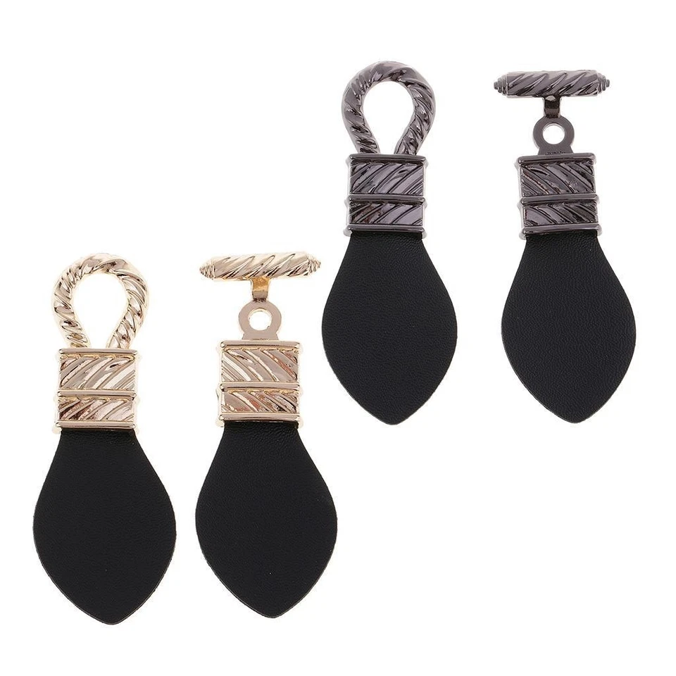 1 Pair Black Leather Toggle Buttons Metal Hook Coat Sewing Fastener 15*3cm - Image 1 of 1