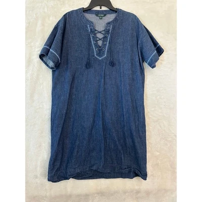 Lauren Ralph Lauren Denim Lace Up Neck Dress 16 L XL Western - Image 1 of 4