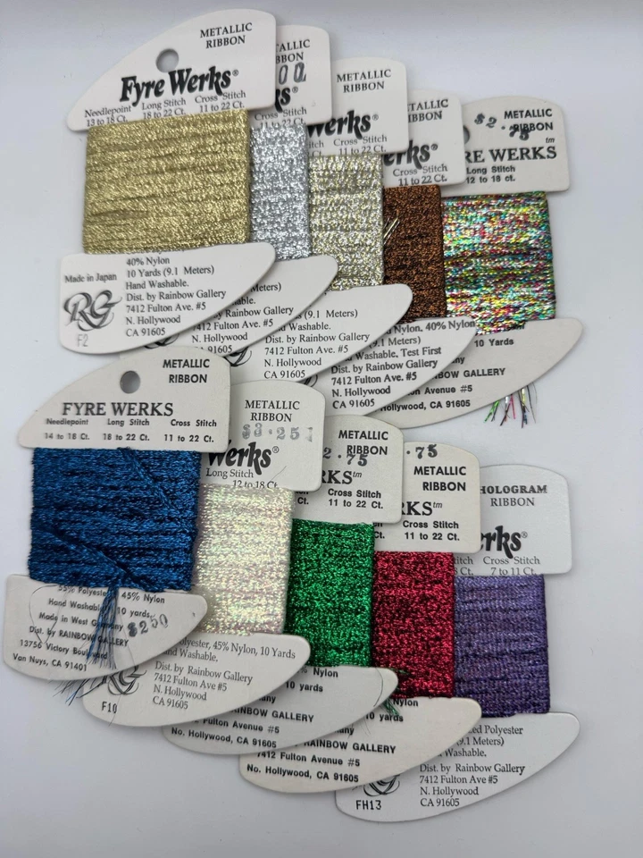 Rainbow Gallery Frye Werks Metallic Ribbon Lot Of 10 Floss Cards- Please Read - Image 1 of 1