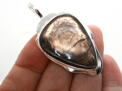 GJ69 GW HYPERSTHEN TROPFEN METALLIC SILBER-ANHÄNGER +*TOP* +KETTE / LEDER! - Bild 1 von 4