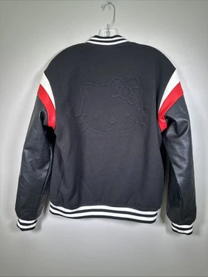 FOREVER 21 x Hello Kitty Varsity Jacket Small Striped Black Red Moto Embossed - Image 1 of 4
