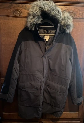 Blake Shelton Lands End Down Parker /Coat With Fur Hood Men’s L 42-44 Black/Gray - Image 1 of 4