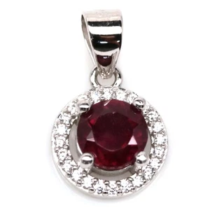 Thai Handmade 6 mm. Red Ruby & White Cubic Zirconia Pendant - Picture 1 of 4