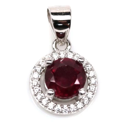 Thai Handmade 6 mm. Red Ruby & White Cubic Zirconia Pendant - Image 1 of 4
