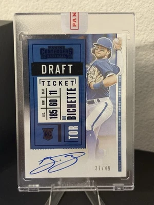 2020 Panini Contenders Bo Bichette RC AUTO Draft Ticket Blue Parallel  /49 - Image 1 of 2