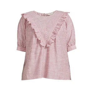 terra and sky womens plus size short sleeve ruffle woven blouse - Picture 1 of 7