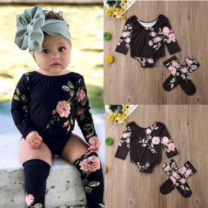 Tutina pagliaccetto neonata bambina spalle scoperte fiori + scaldamuscoli set completo 3 pezzi - Foto 1 di 10