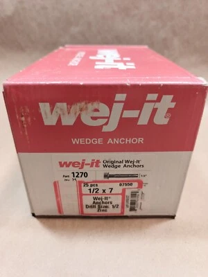 Wej-it Wedge Anchor 1/2" x 7", drill size 1/2" QTY 25, p/n 07550, zinc / steel - Image 1 of 3